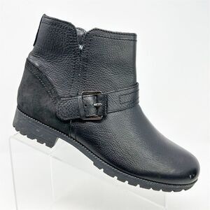 Hotter Women's Lotty Black Leather Booties Size 8 Casual Buckle Zip Moto Biker
